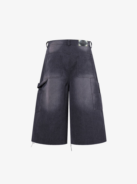 Multi-Button Distressed Print Jorts