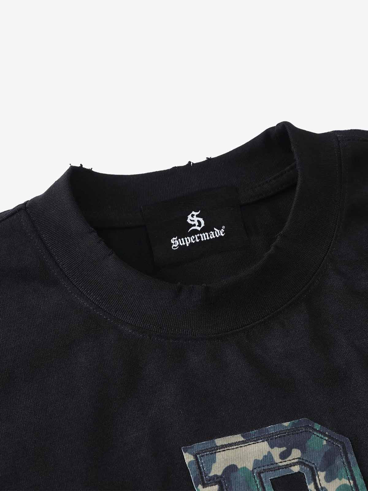 Camo Letter Patchwork Casual T-Shirt