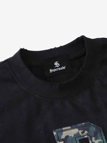 Camo Letter Patchwork Casual T-Shirt