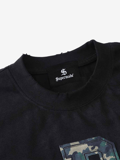 Camo Letter Patchwork Casual T-Shirt