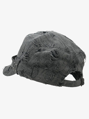 Distressed Stud Detail Cotton Flat Top Cap 