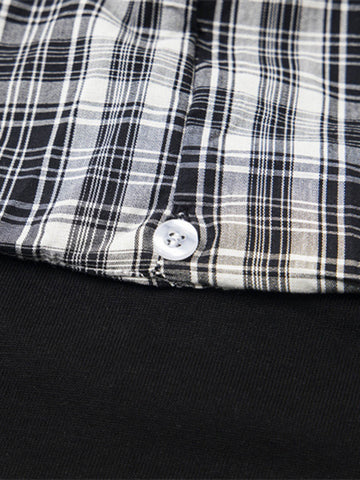 Jersey Knit Detachable Badge Hooded Plaid Cape T-Shirt 