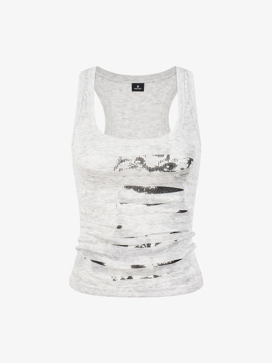Thesupermade Pixelated Graphic Distressed Slim Tank Top
