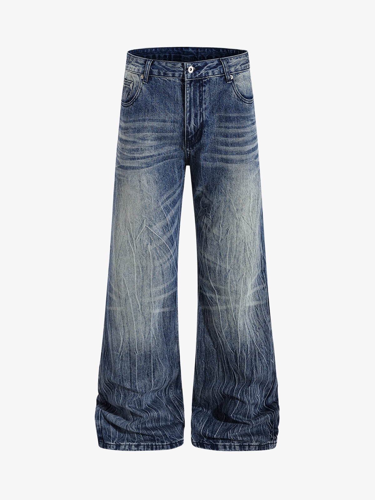 Vintage Washed Distressed Flared Denim Jeans 