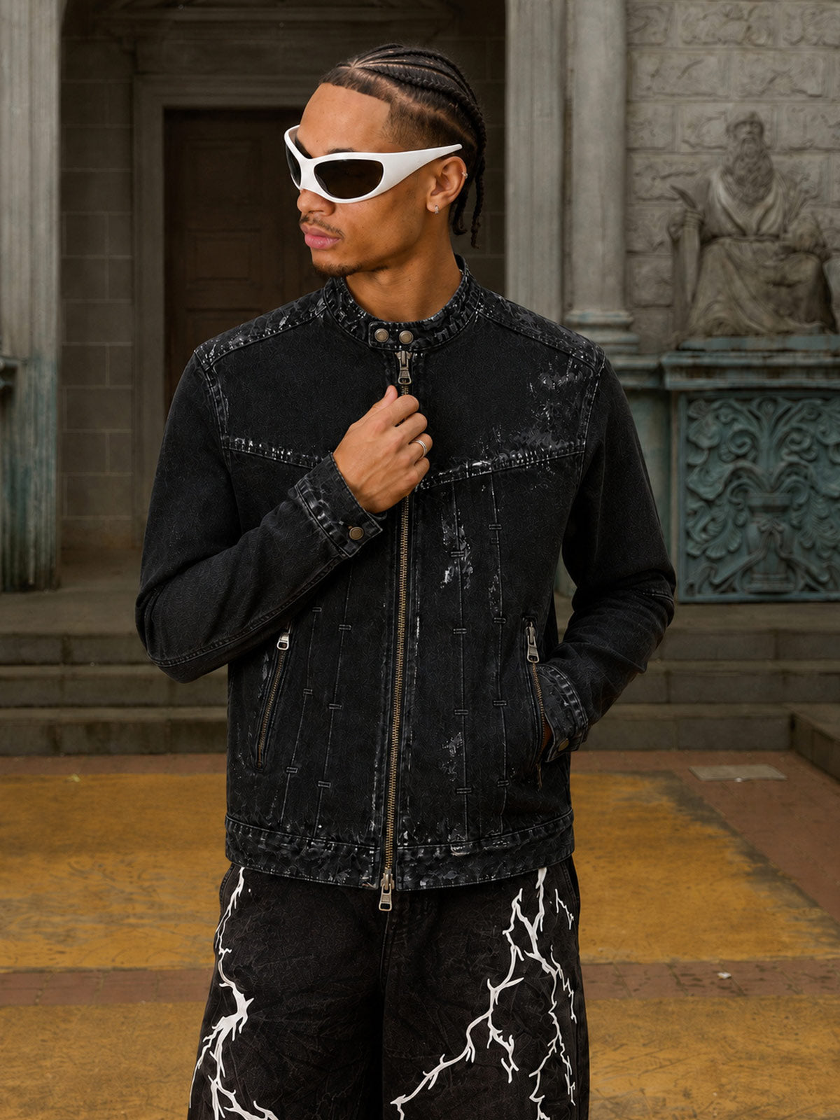 Waxed Denim Biker Jacket