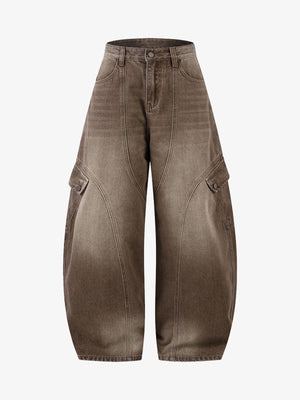 Vintage Washed Workwear Barrel Jeans - 2593 
