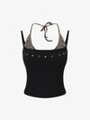 Leopard Print Halter Crop Top – Stretch Cotton with Gold Stud Detail