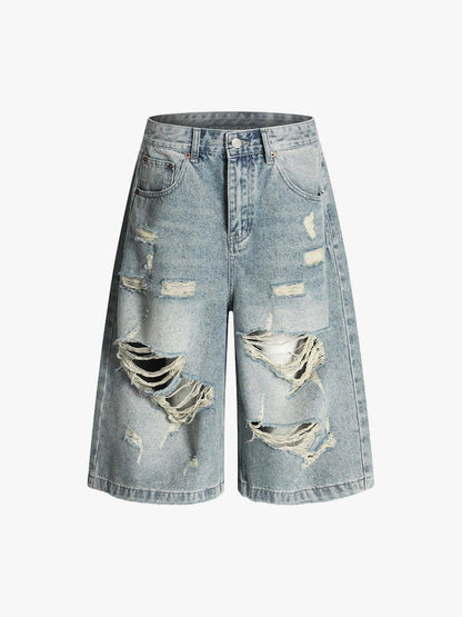 Distressed Washed Ripped Denim Jort 