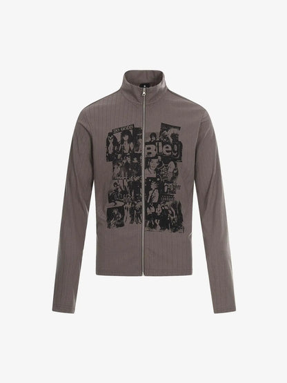 Retro Punk Print Knit Cardigan Long Sleeve Top 