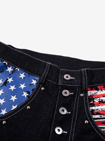 Multi-Button Graphic Jeans