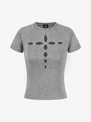 Cutout Rhinestone Short Sleeve Tee