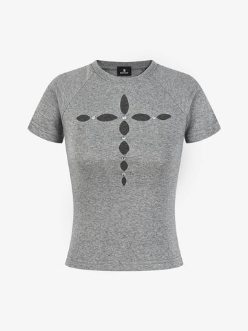 Cutout Rhinestone Short Sleeve Tee