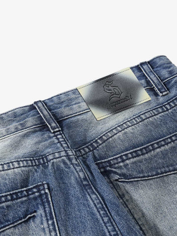 Vintage Washed Distressed Flared Denim Jeans 