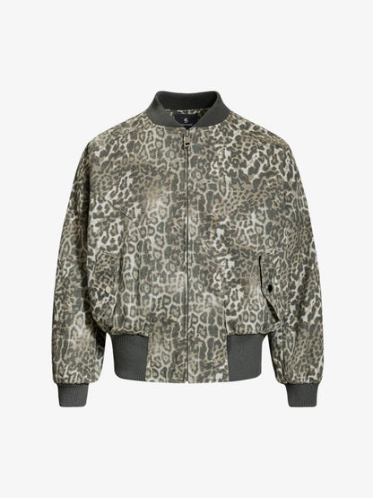 Vintage Leopard Print Bomber Jacket - 2540 