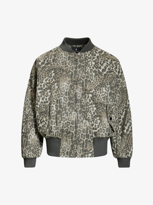 Vintage Leopard Print Bomber Jacket - 2540 