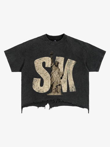 Liberty Graphic Washed Ripped T-Shirt
