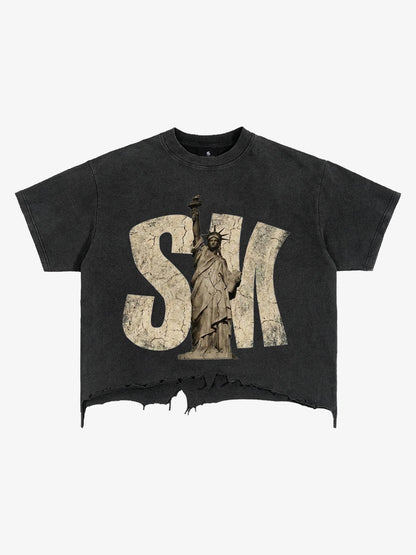Liberty Graphic Washed Ripped T-Shirt