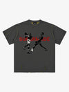 Black Distressed Graphic T-Shirt with Boxing Print