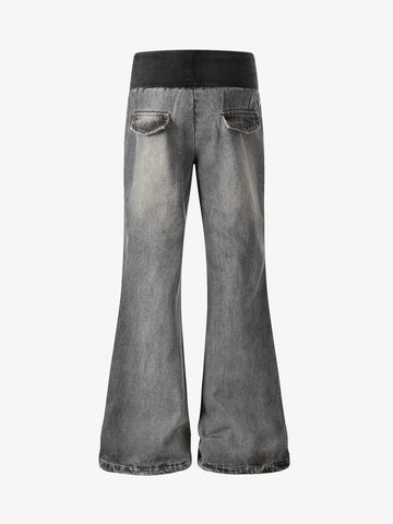 Ribbed Folded Waist Bootcut Jeans