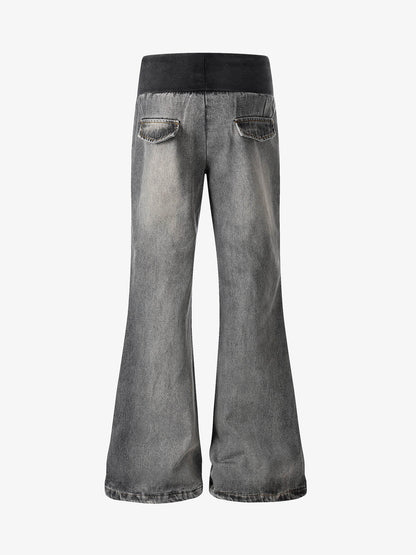 Ribbed Folded Waist Bootcut Jeans