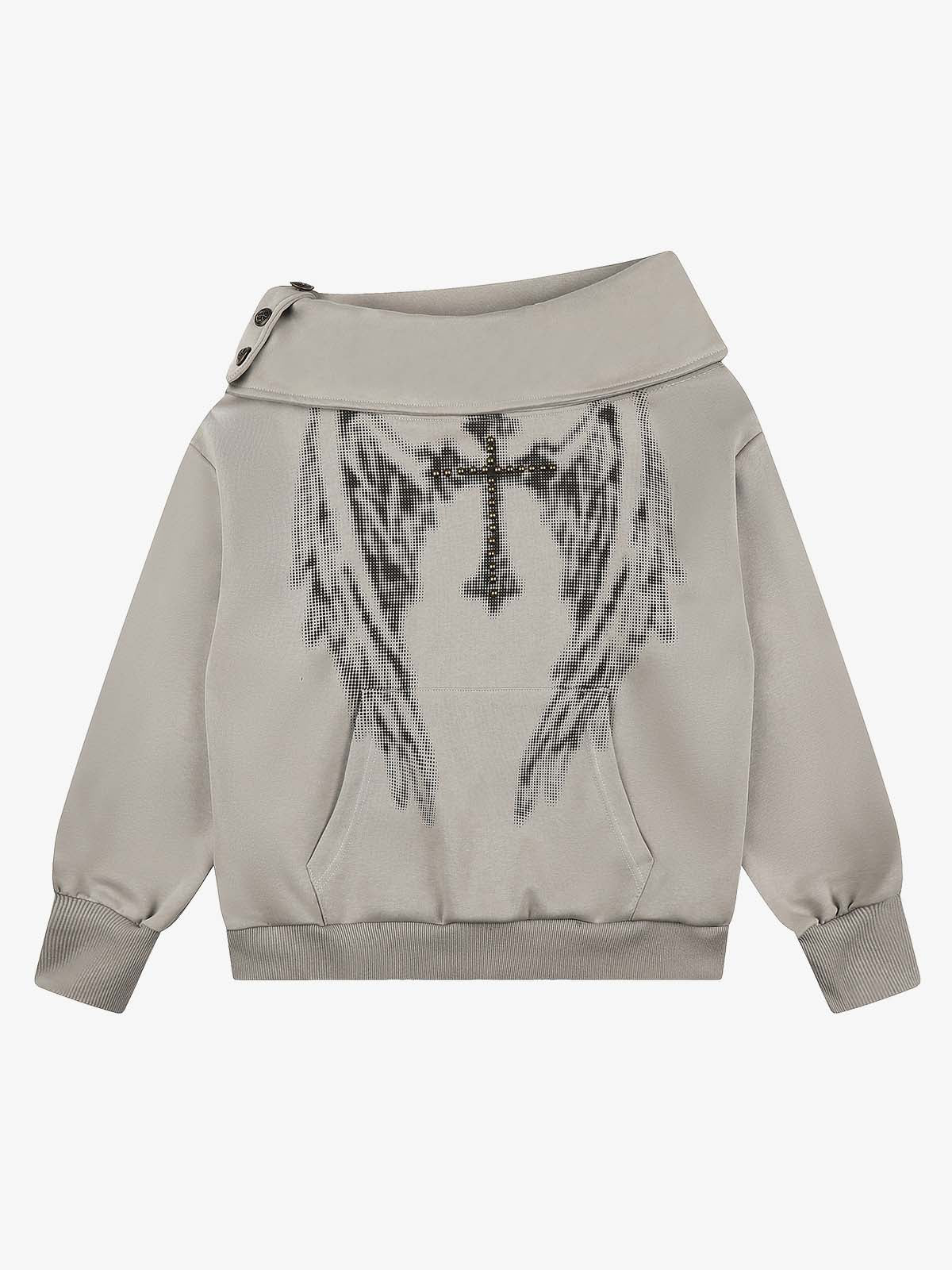 Cross Wing Graphic Rhinestone Sweatshirt