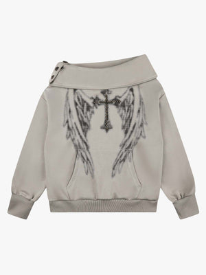 Cross Wing Graphic Rhinestone Sweatshirt