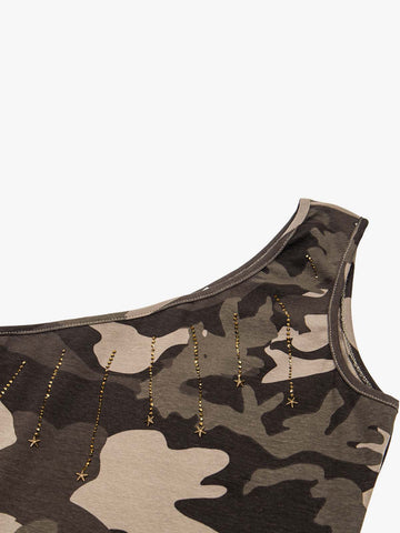 Camo Print Rhinestone Off-Shoulder Cami Top