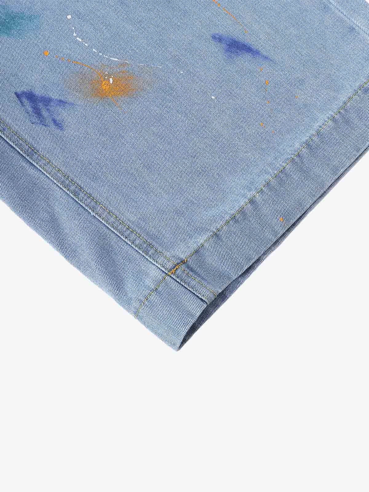 Paint Splatter Denim Wide-Leg Shorts – 100% Cotton Streetwear
