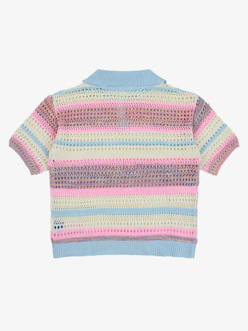 Knitted Striped Polo Shirt for Kids with Colorful Horizontal Patterns and Breathable Design 