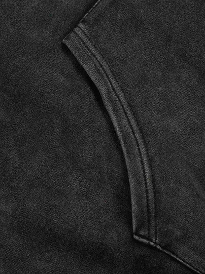 Vintage Washed Panel Construction Zip-Up Hoodie 