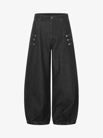 Military Napoleon Raw Denim Barrel Baggy Jeans