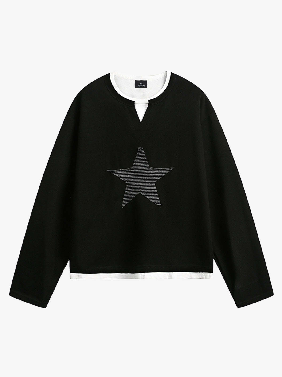 Layered Crewneck Star Print Long-Sleeve T-Shirt 