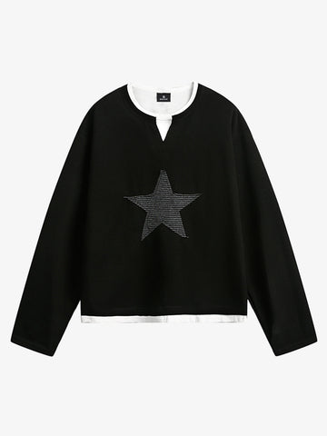 Layered Crewneck Star Print Long-Sleeve T-Shirt 