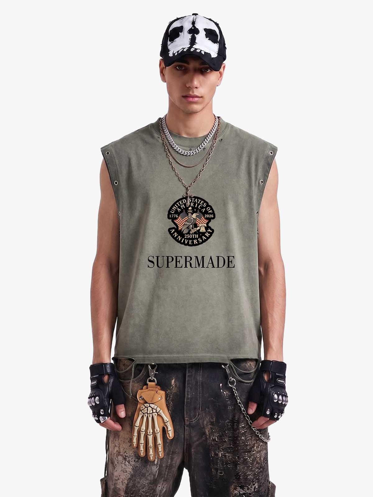 Grommet Side Washed Sleeveless T-Shirt