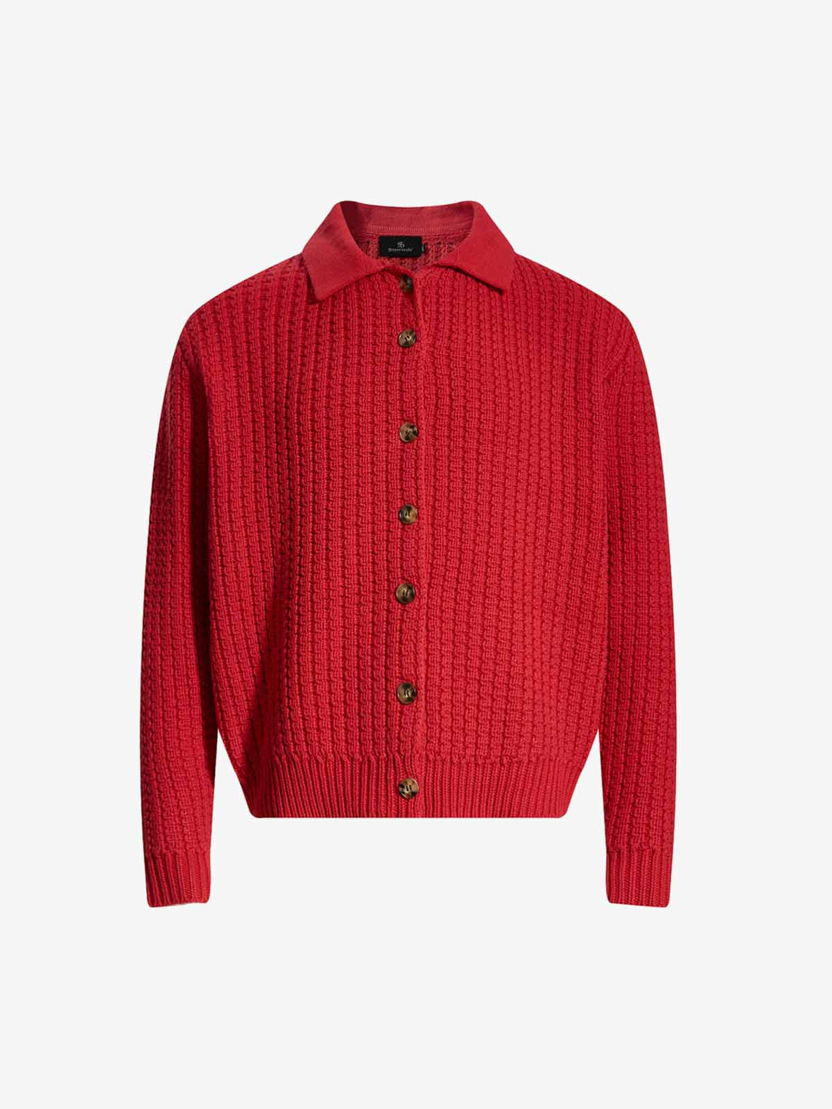 Retro Cable Knit Button-Up Collared Cardigan Sweater 