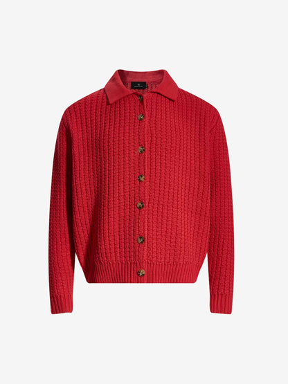 Retro Cable Knit Button-Up Collared Cardigan Sweater 