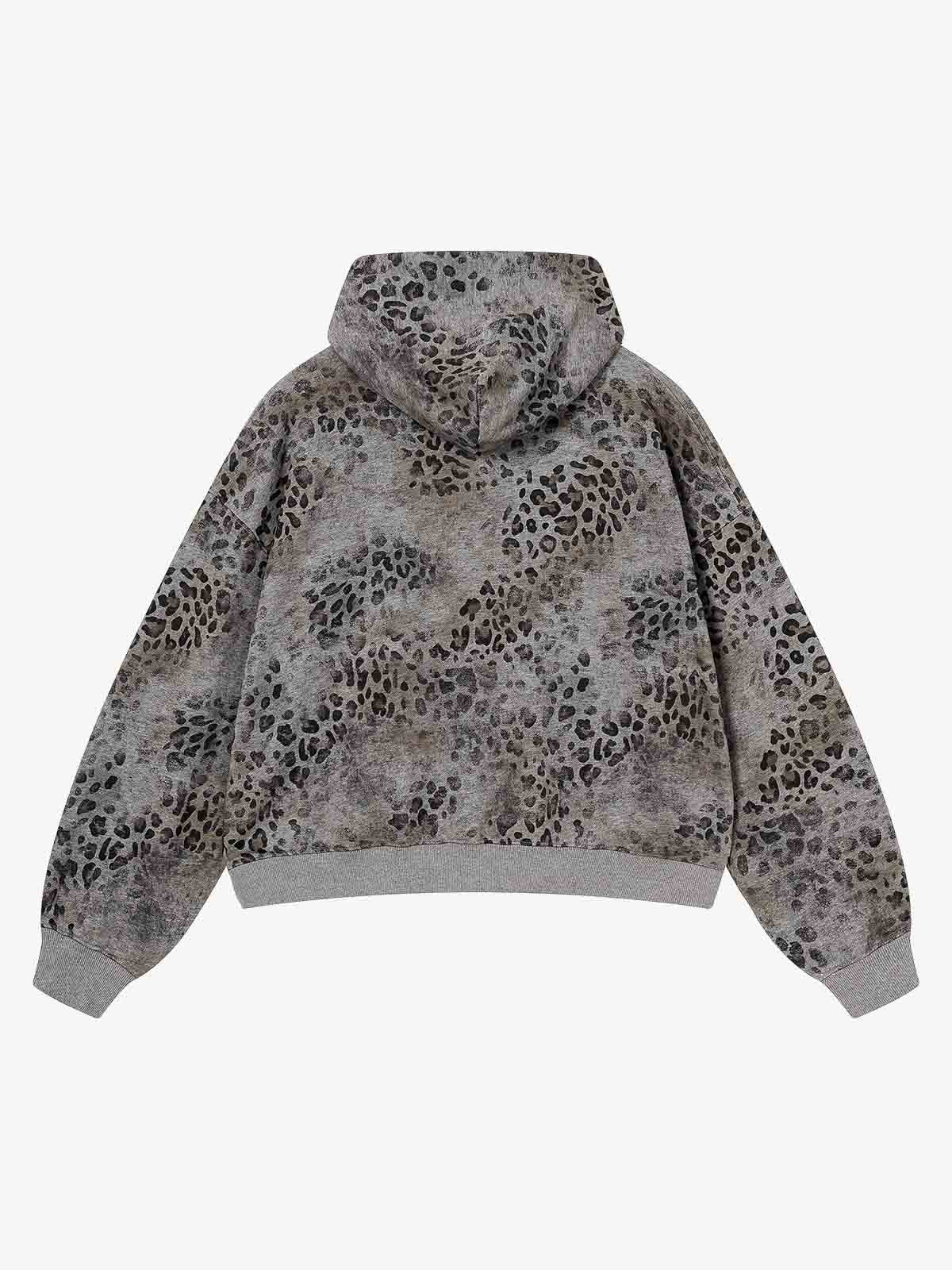 Streetwear Leopard Print Boxy Fit Zip Hoodie
