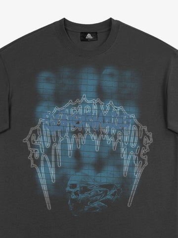 Dark Grid Skull Graphic T-Shirt 