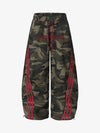 Camouflage Wide-Leg Pants with Red Stripes and Embroidery for Casual Wear 