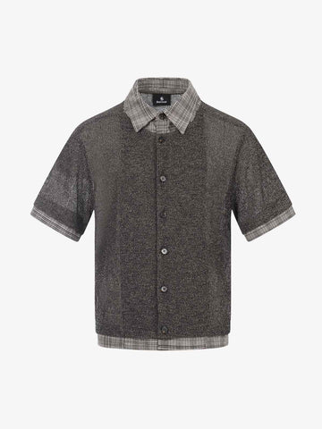 Textured Knit Plaid Layered Shirt