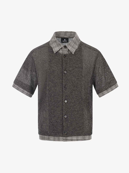 Textured Knit Plaid Layered Shirt