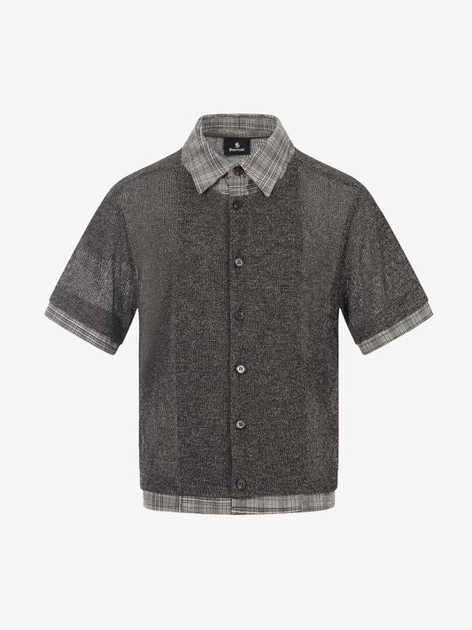 Textured Knit Plaid Layered Shirt