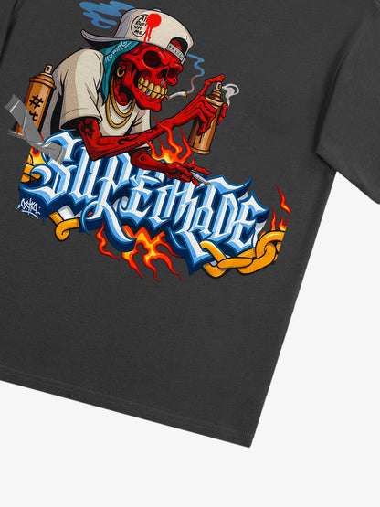 Street Skull Graffiti Artist Flame Flower Font T-Shirt 