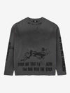 Waffle-Knit Distressed Gradient Print Long T-Shirt 