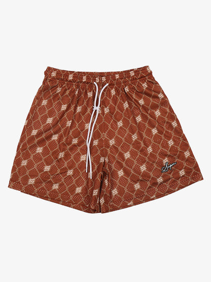 Vintage Geometric Print Drawstring Shorts