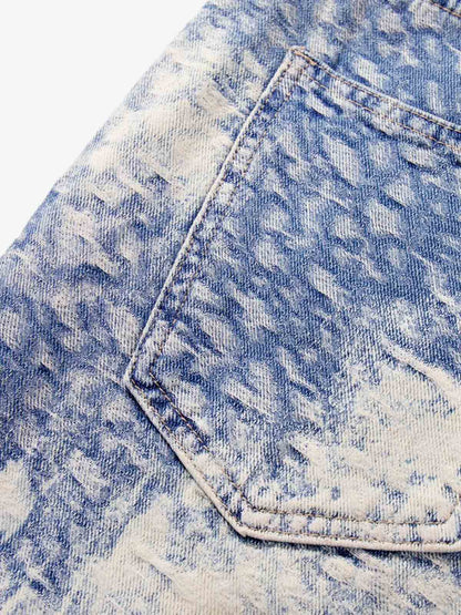 Cloud Texture Jacquard Effect Wide-Leg Jeans 