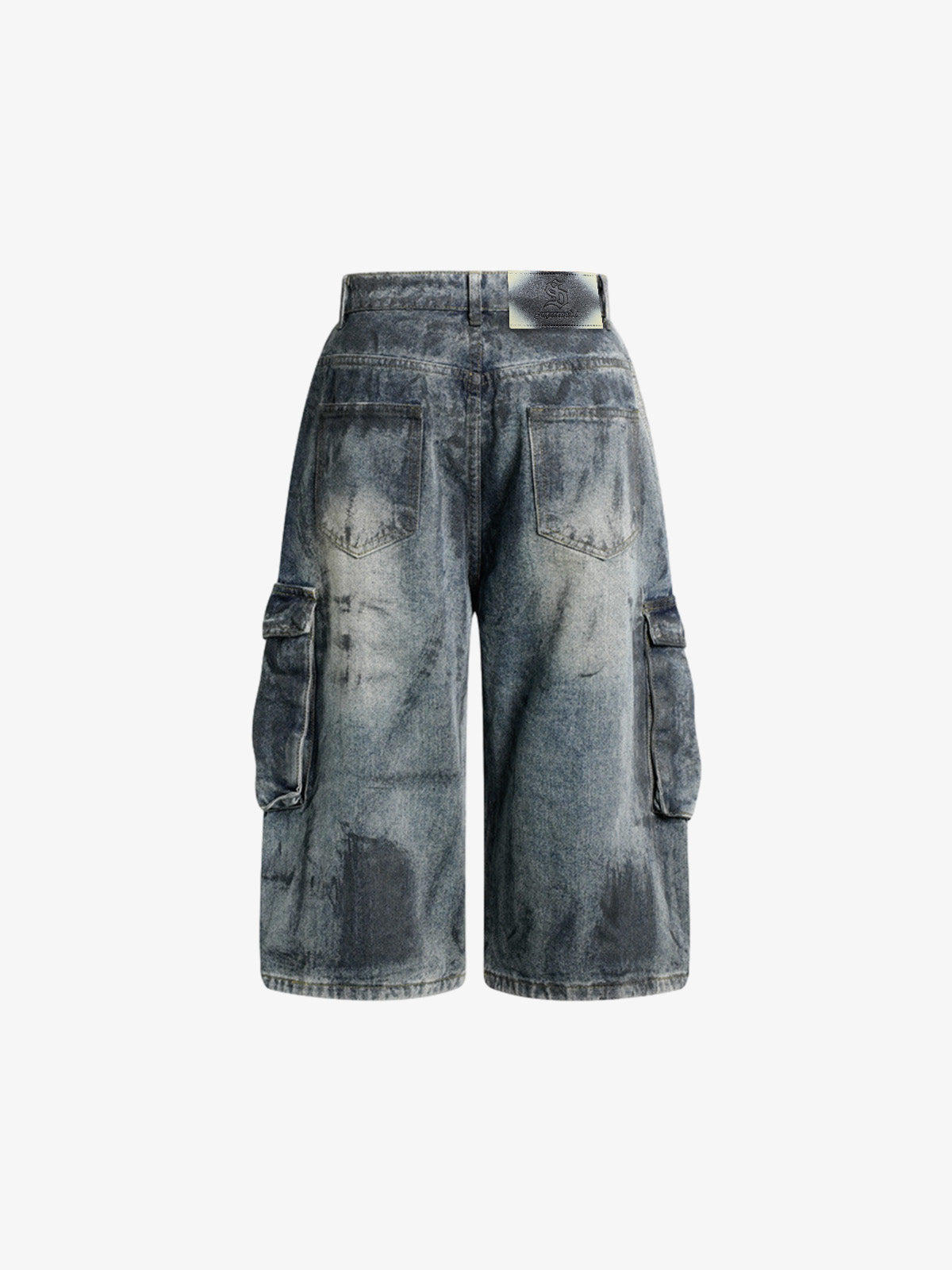 Grunge Wash Cargo Denim Shorts
