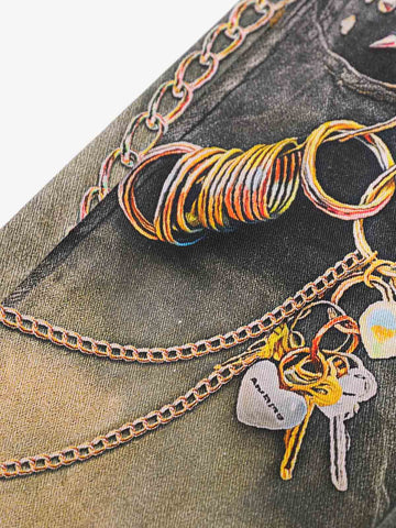3D Chain Key Print Jeans