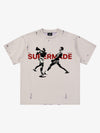 Black Distressed Graphic T-Shirt with Boxing Print