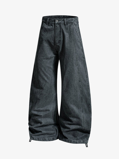 Drawstring Cuffs Curved Pleated Pants